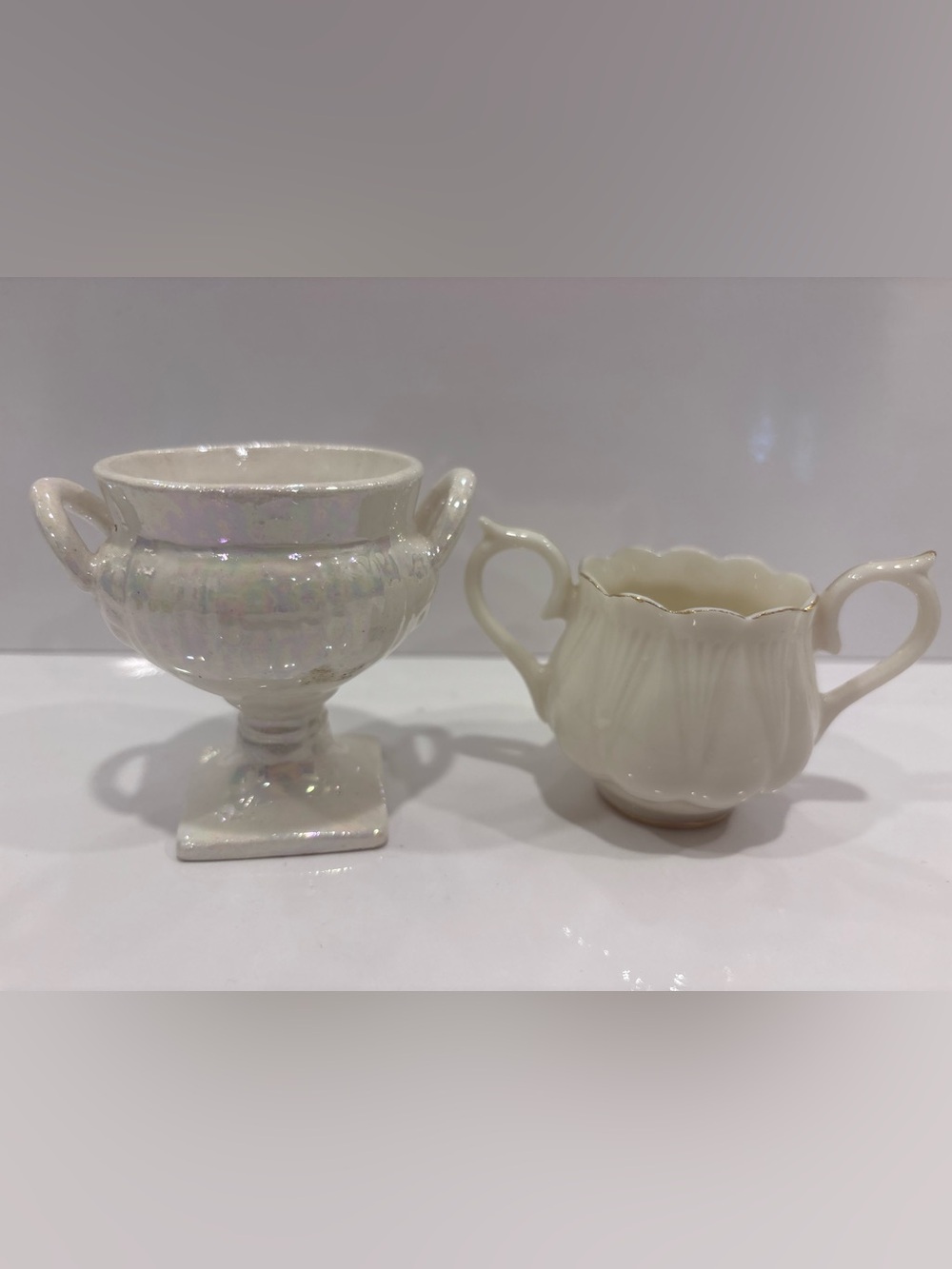 Vintage Japanese  creamer & iridescent lustreware pedestal vase lot- Japan
